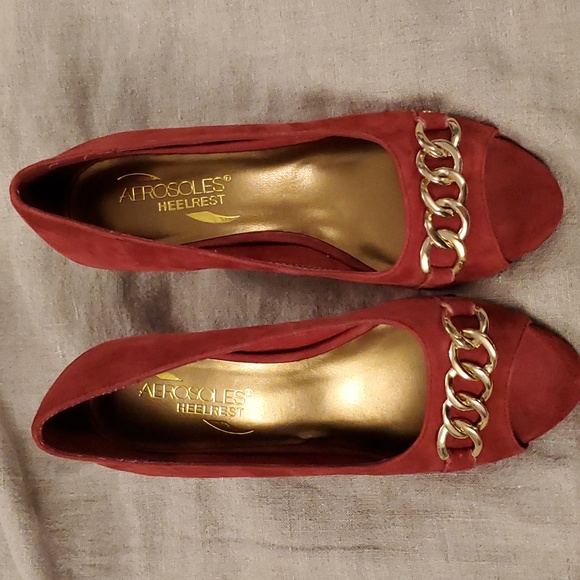 Aerosoles Heelrest Red Peep Toe Shoes 6M - Picture 4 of 7